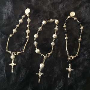 Rosary crystal and gold tone bracelets
